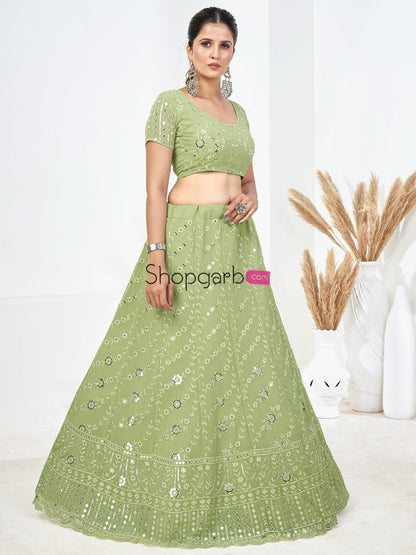 Kelly Green Sequins Embroidered Georgette Festival Special Lehenga Choli