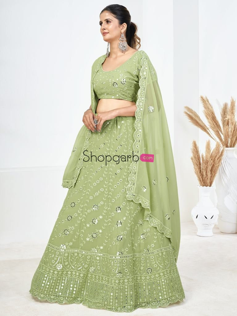 Kelly Green Sequins Embroidered Georgette Festival Special Lehenga Choli