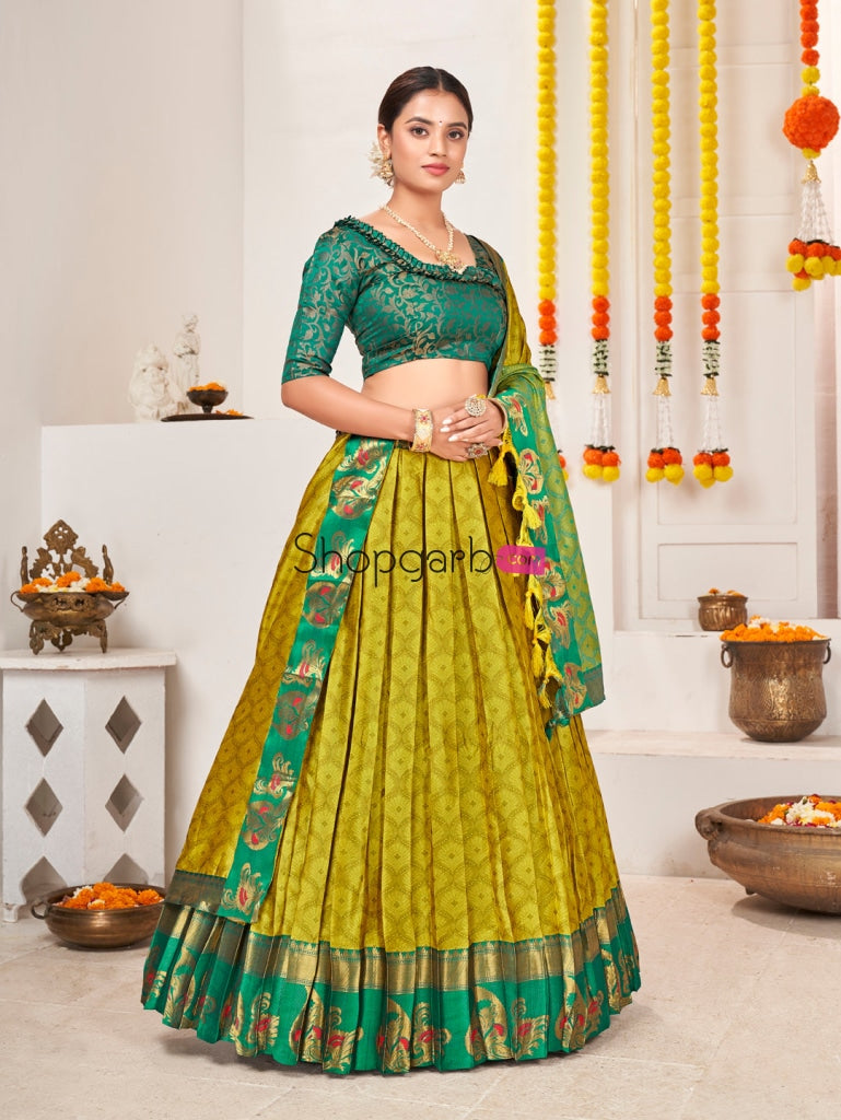 Lemon Green Jacquard Silk Traditional Wedding Lehenga Choli Lehenga Choli