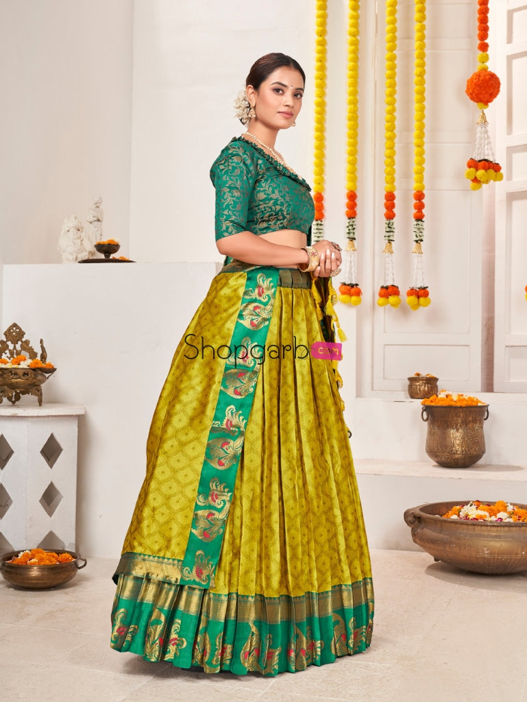 Lemon Green Jacquard Silk Traditional Wedding Lehenga Choli Lehenga Choli