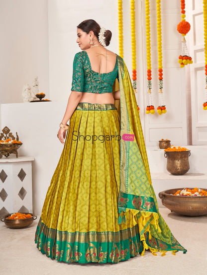 Lemon Green Jacquard Silk Traditional Wedding Lehenga Choli Lehenga Choli