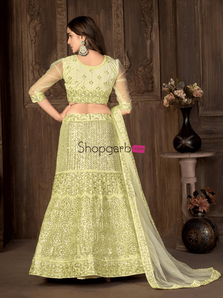 Lemon Yellow Heavy Soft Net Sequins Wedding Wear Lehenga Choli