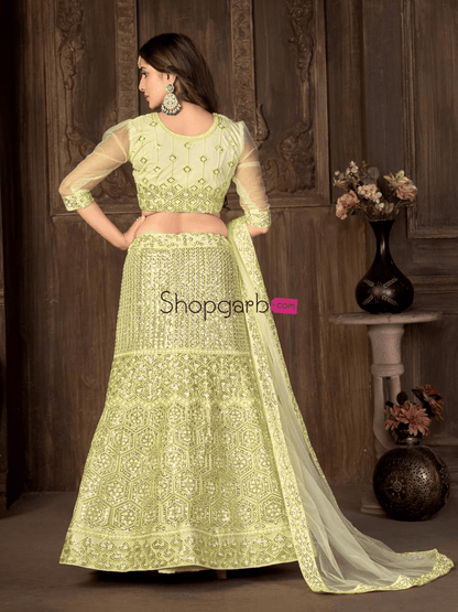 Lemon Yellow Heavy Soft Net Sequins Wedding Wear Lehenga Choli