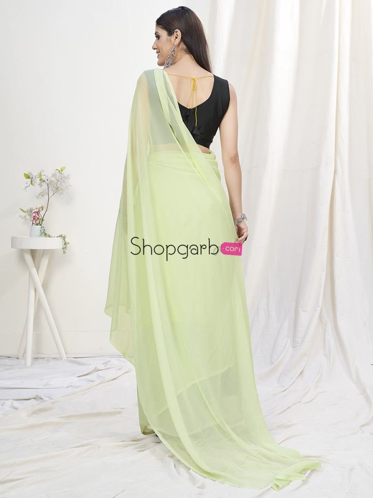 Light Fern Green Pre-Stitched Blended Silk Saree