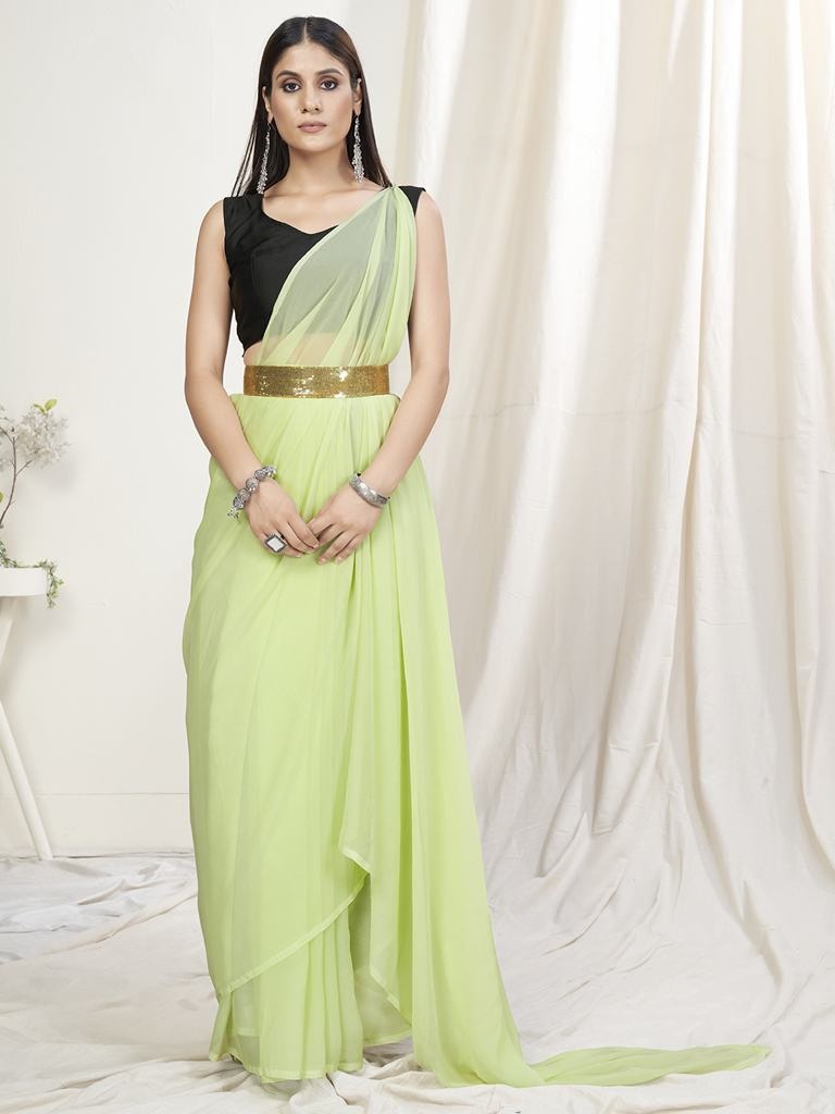 Light Fern Green Pre-Stitched Blended Silk Saree