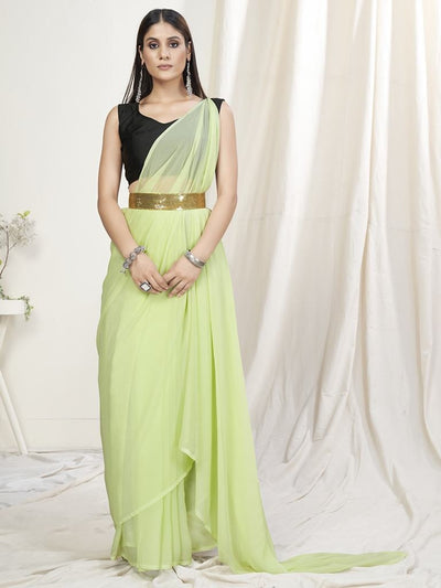 Light Fern Green Pre-Stitched Blended Silk Saree