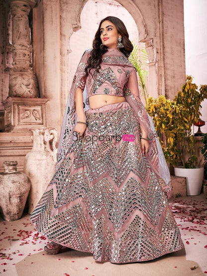 Light Pink Gota-Patti Worked Net Wedding Lehenga Choli