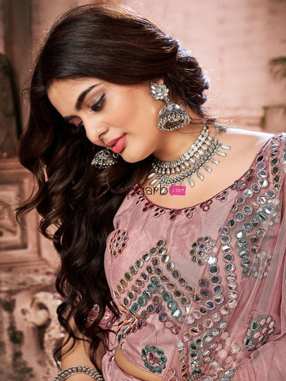 Light Pink Gota-Patti Worked Net Wedding Lehenga Choli