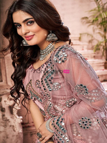 Light Pink Gota-Patti Worked Net Wedding Lehenga Choli