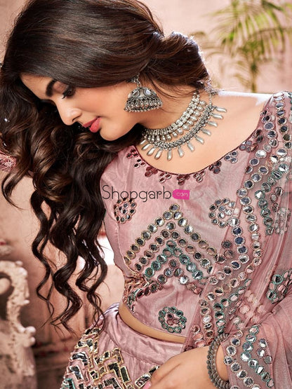 Light Pink Gota-Patti Worked Net Wedding Lehenga Choli
