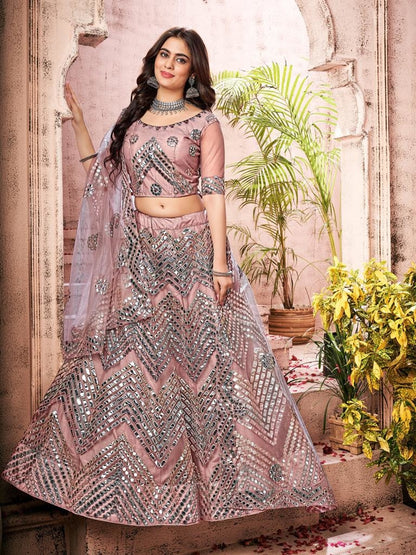 Light Pink Gota-Patti Worked Net Wedding Lehenga Choli