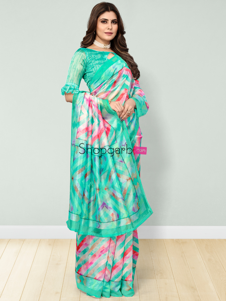 Light Rama Floral Digital Printed Cotton Silk Linen Saree