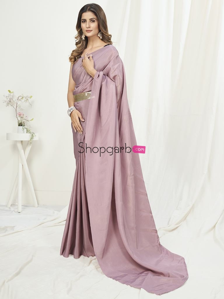 Mauve Ready To Wear One Minute Saree In Satin Silk