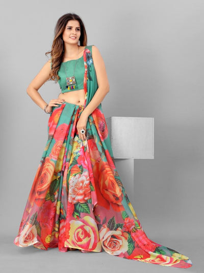 Multi Organza Floral Printed Casual Wear Saree With Exquisite Blouse