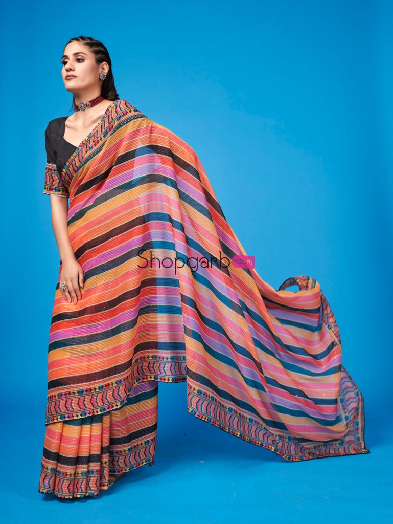 Multicolored Party Wear Sequins Based Georgette Saree Saree