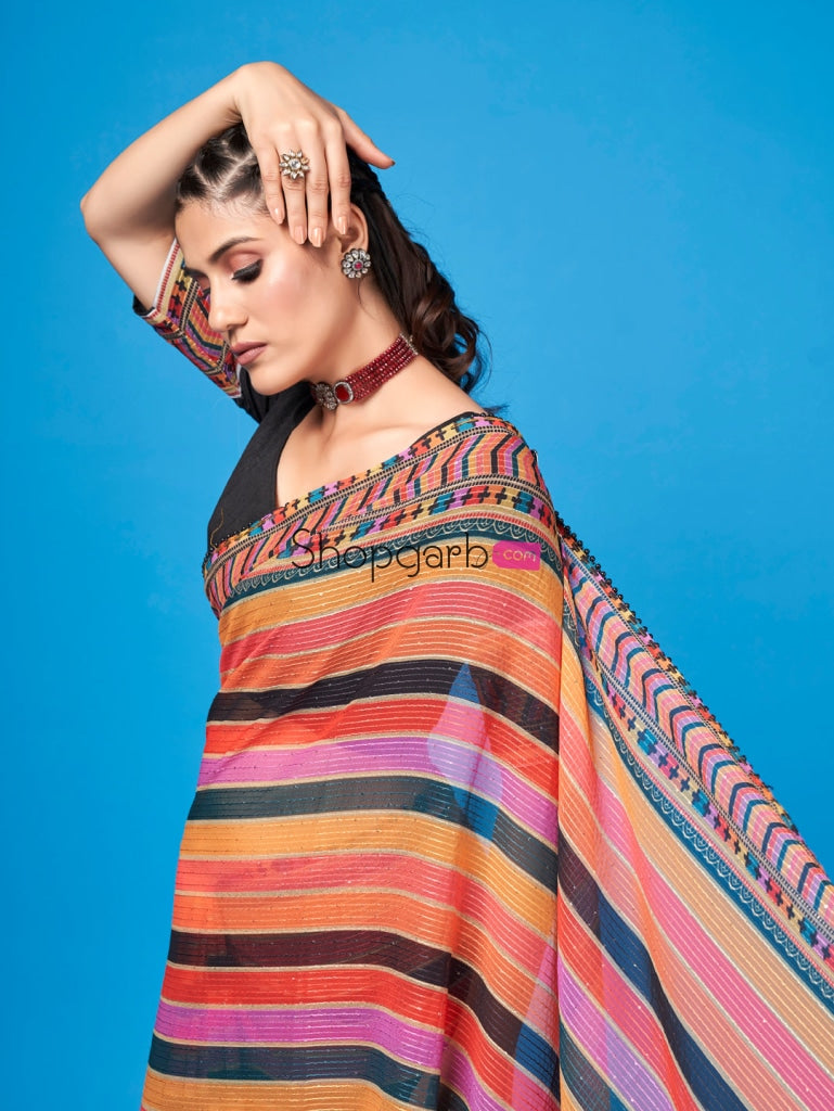 Multicolored Party Wear Sequins Based Georgette Saree Saree