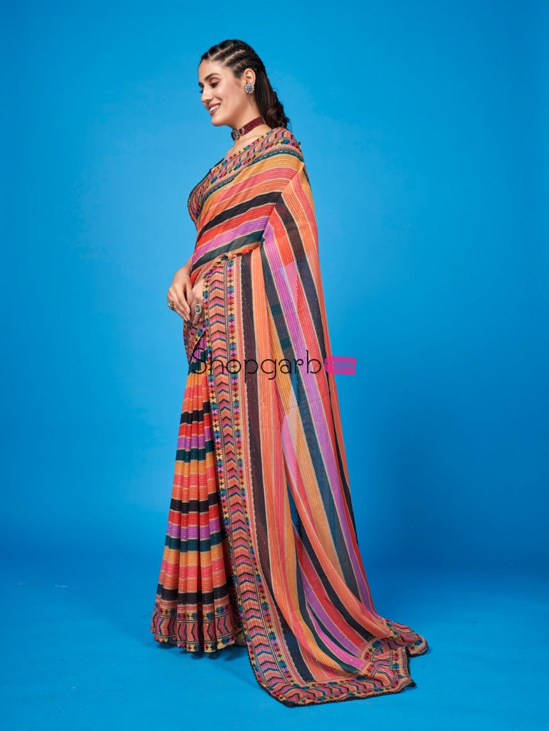 Multicolored Party Wear Sequins Based Georgette Saree Saree