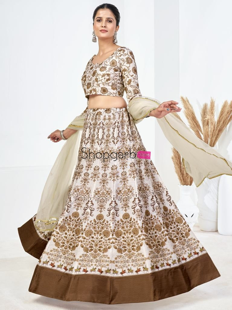 Off White Sequins Embroidered Silk Festival Special Lehenga Choli
