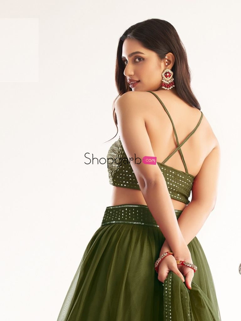 Olive Green Party Wear Designer Lehenga Choli