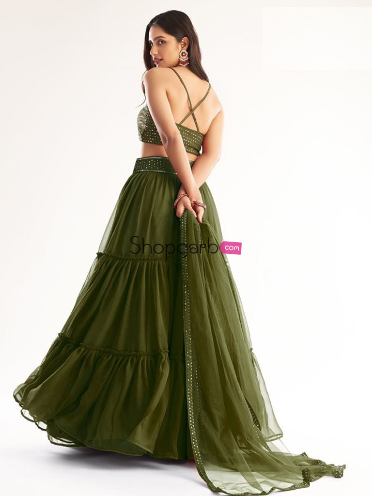 Olive Green Party Wear Designer Lehenga Choli