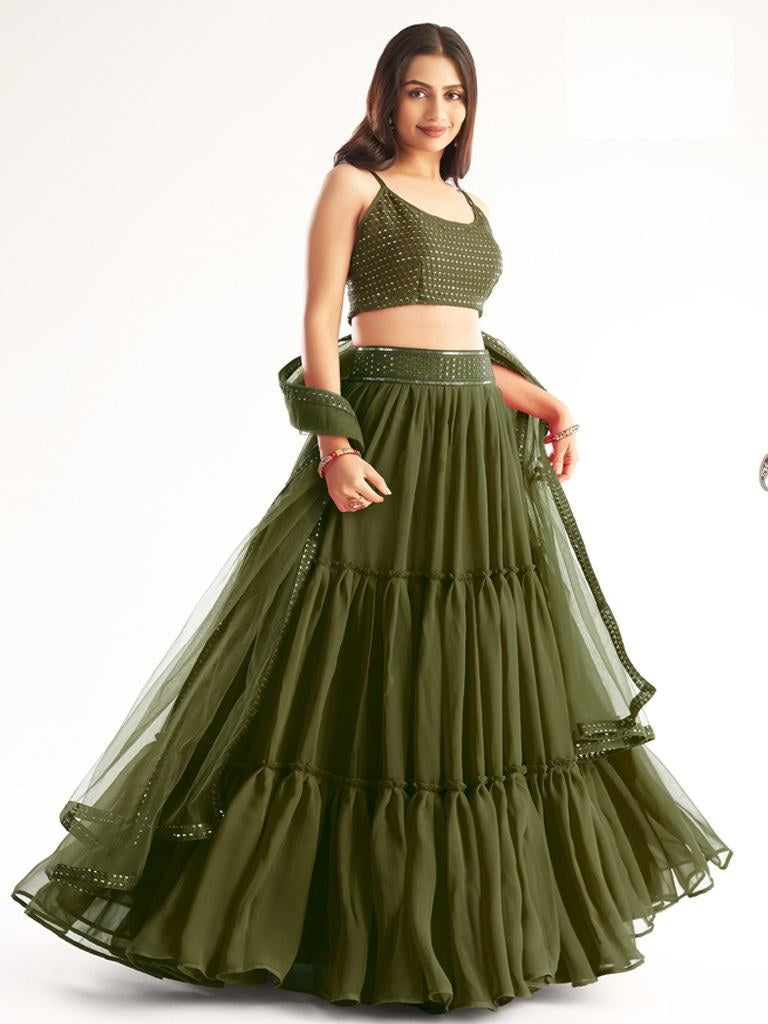 Olive Green Party Wear Designer Lehenga Choli