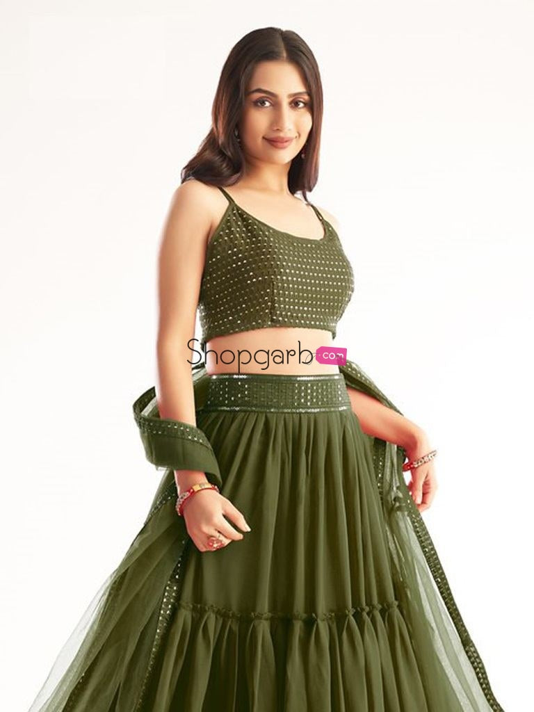 Olive Green Party Wear Designer Lehenga Choli
