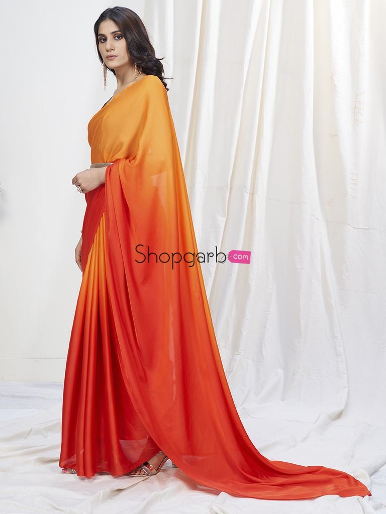 Orange-Red Lycra Based Saree