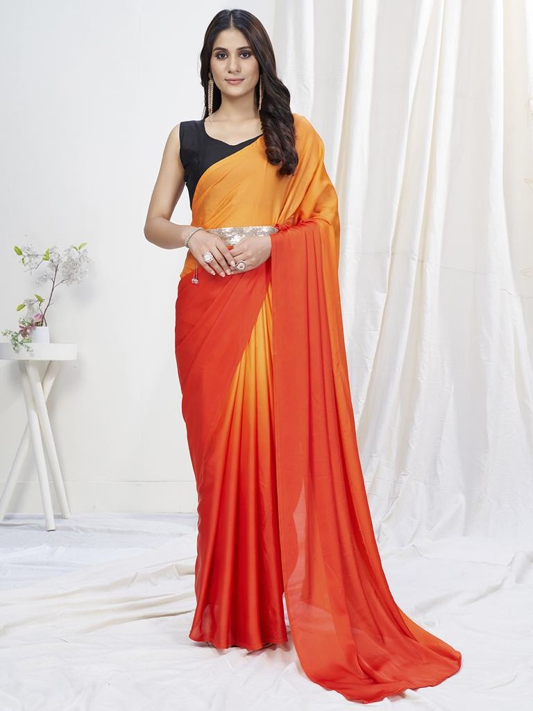 Orange-Red Lycra Based Saree