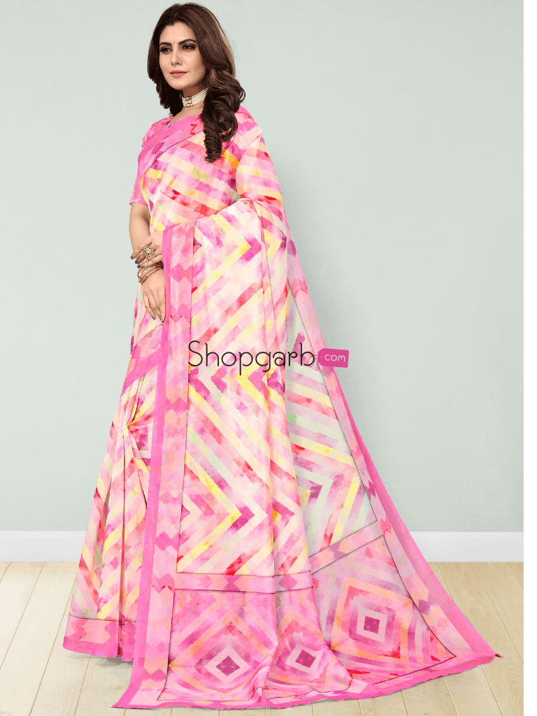 Pale Pink Floral Digital Printed Cotton Silk Linen Saree