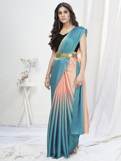 Pink-Blue Lycra Based Saree