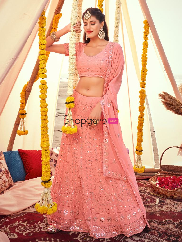 Pink Soft Georgette Lehenga Choli With Sequins & Embroidery Work