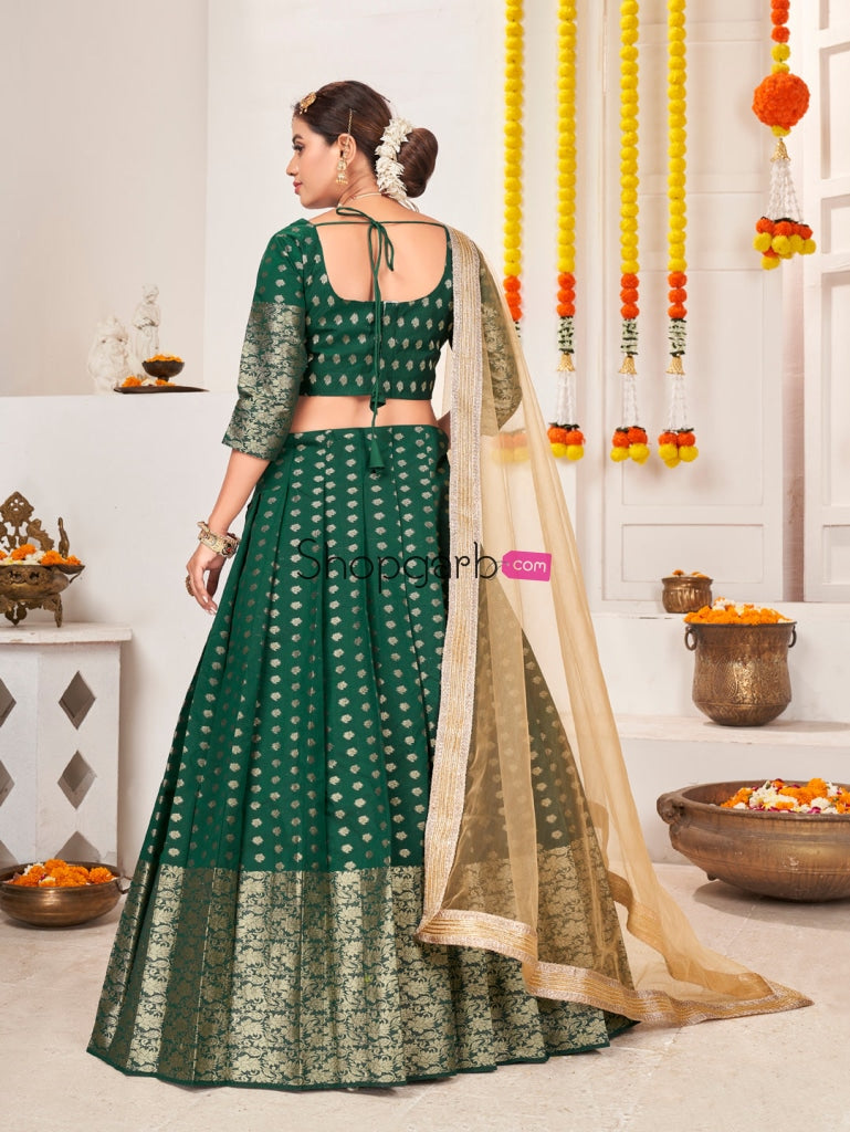 Rama Green Jacquard Silk Traditional Wedding Lehenga Choli Lehenga Choli