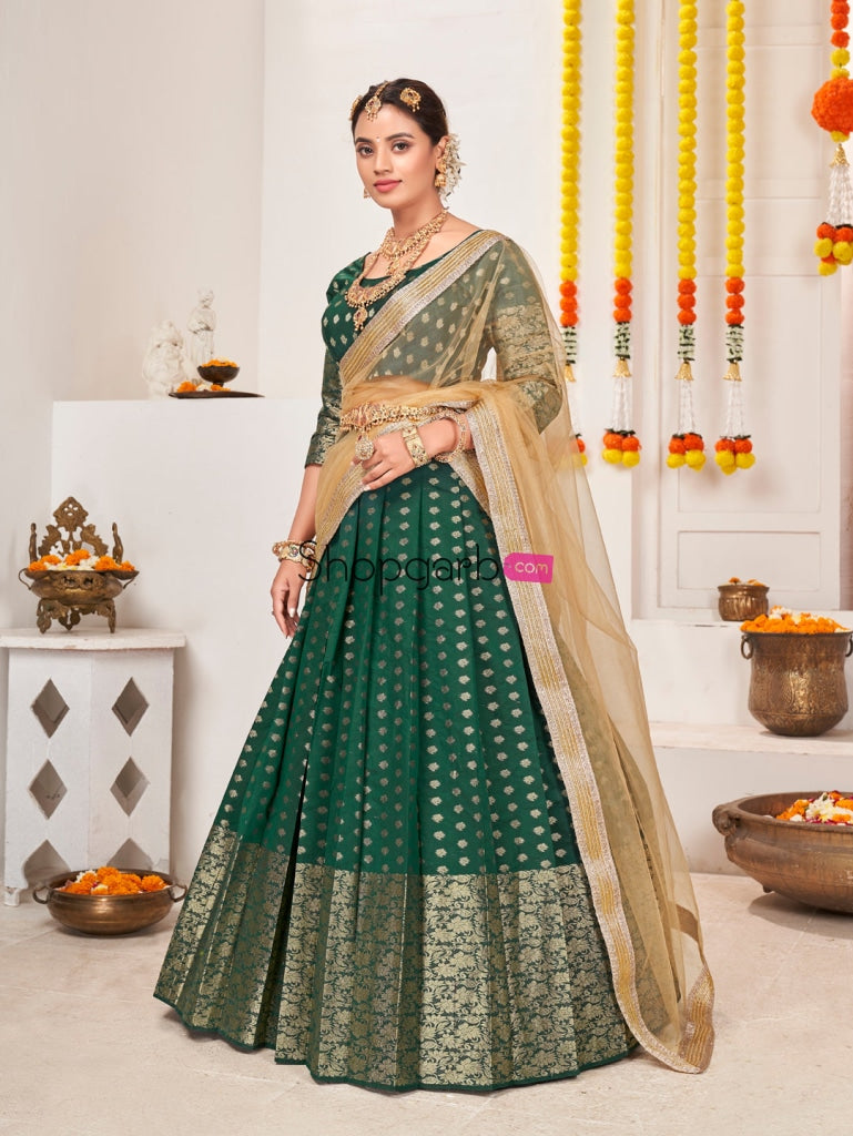 Rama Green Jacquard Silk Traditional Wedding Lehenga Choli Lehenga Choli