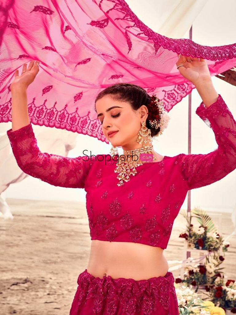Rani Pink Sequence Wedding Lehenga Choli In Soft Net