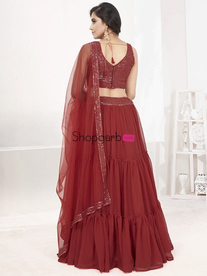 Red Full Flared Party Wear Georgette Lehenga Choli