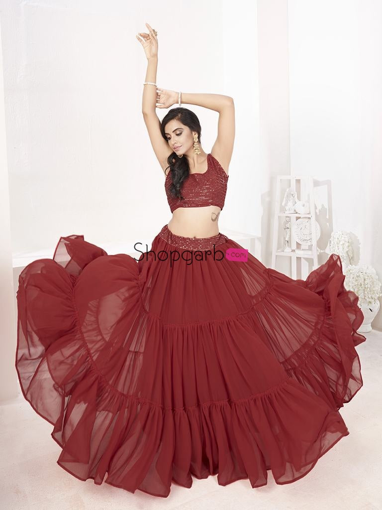 Red Full Flared Party Wear Georgette Lehenga Choli