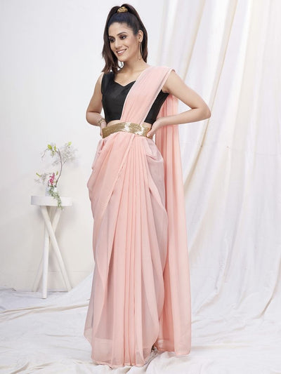 Rose Pink Pre-Stitched Blended Silk Saree