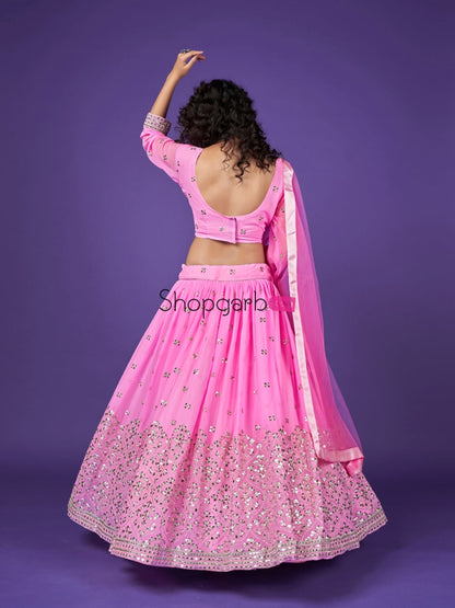 Rose Pink Sequins Embroidered Georgette Reception Lehenga Choli Lehenga Choli