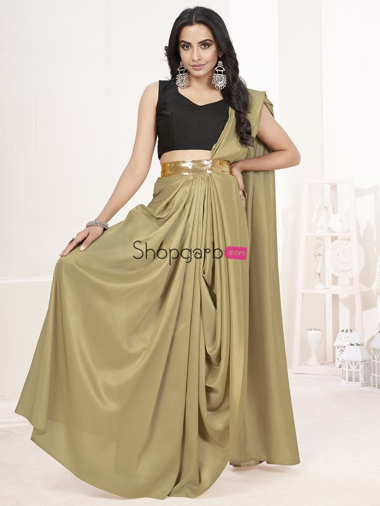 Sage Green Ready To Wear One Minute Lycra Saree