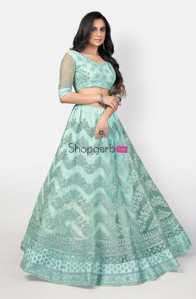 Sea Green Embroidered Semi-Stitched Wedding Wear Lehenga & Unstitched Blouse With Dupatta