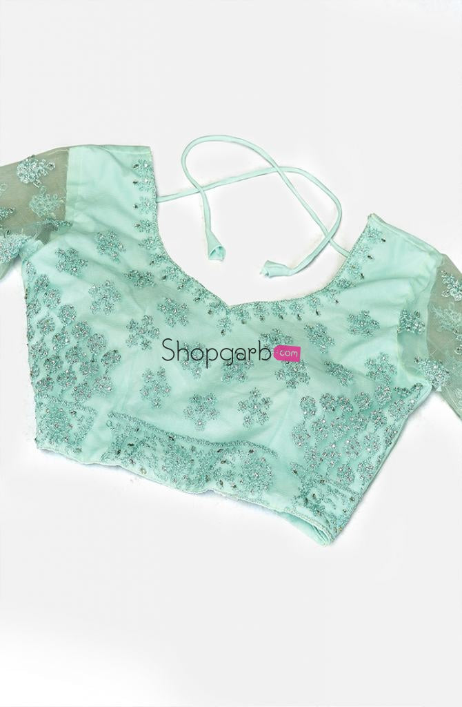 Sea Green Embroidered Semi-Stitched Wedding Wear Lehenga & Unstitched Blouse With Dupatta