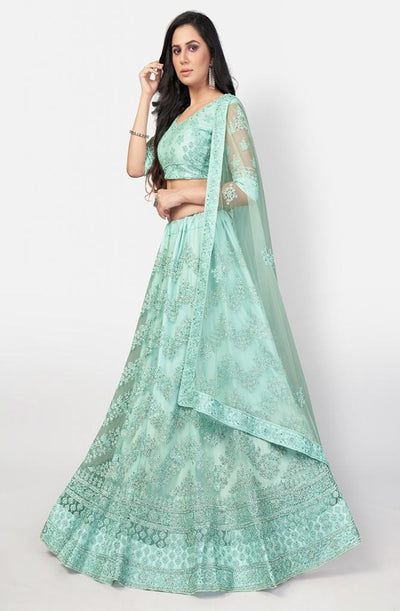 Sea Green Embroidered Semi-Stitched Wedding Wear Lehenga & Unstitched Blouse With Dupatta