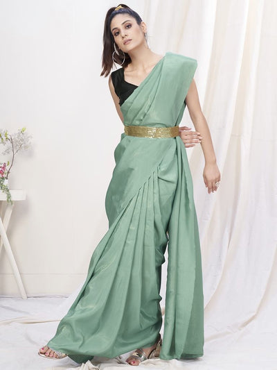 Sea Green Pre-Stitched Blended Silk Saree