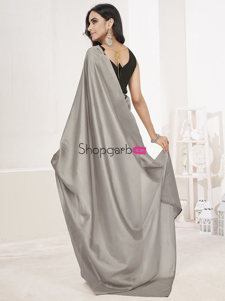 Seal Grey Ready To Wear One Minute Lycra Saree