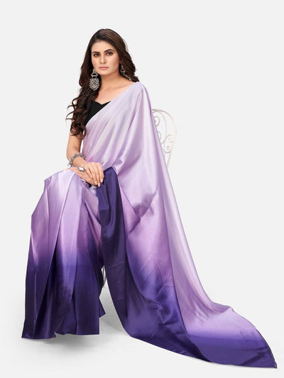 Stunning Purple And White Satin Ready To Wear Saree