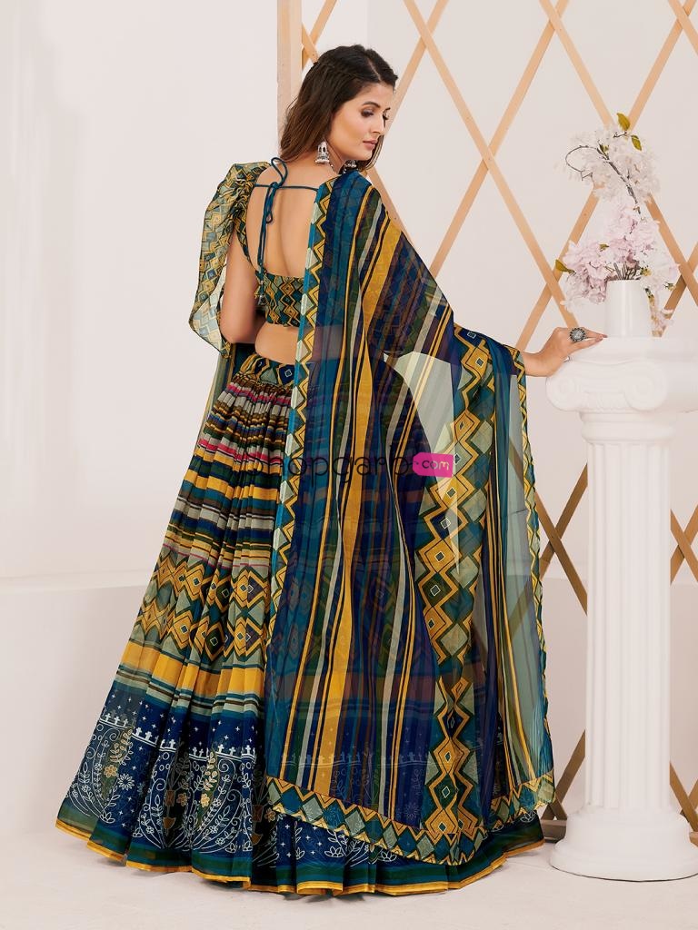 Stylish Multi Printed Lehenga And Blouse With Dupatta