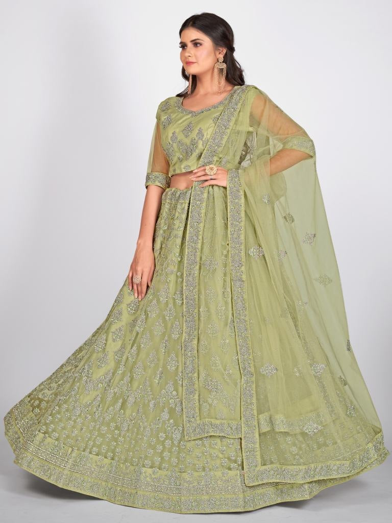 Stylish Sea Green Embroidered Sangeet Special Lehenga And Blouse With Dupatta