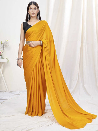 Sunshine Orange Pre-Stitched Blended Silk Saree