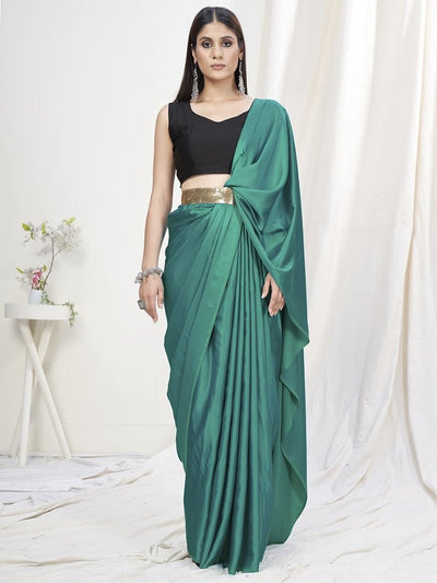 Teal Green Pre-Stitched Blended Silk Saree