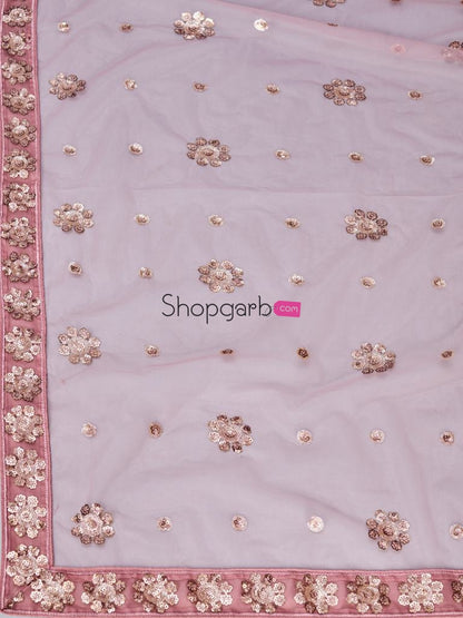 Trendy Pink Sequinned Designer Lehenga And Stylish Blouse With Dupatta